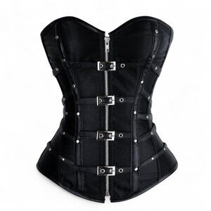 Charmian Women's Size XL Gothic Steampunk Satin Boned Zipper Overbust Corset Top